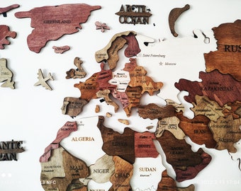 3D Wooden World Map, Wall Art Decor, Housewarming Gift