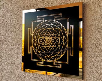 Sri Yantra houten muurdecoratie: Sri Yantra heilige geometrie houten muurdecoratie, kantoorinrichting, mandala kunst aan de muur, yogacadeau, housewarmingcadeau