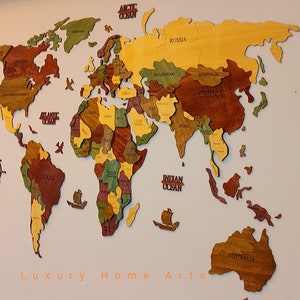 Wereldkaart, Houten Kaart, Wall Art Decor, Houten Wereldkaart, 3D Wereldkaart, Grote Kaart, Bruine Kleur Houten Kaart, 3D Hout Wereldkaart, Housewarming Gift, MAP5