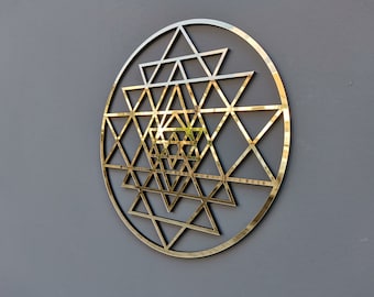 Sri Yantra Wood Wall Art: Sacred Geometry Mandala Decor