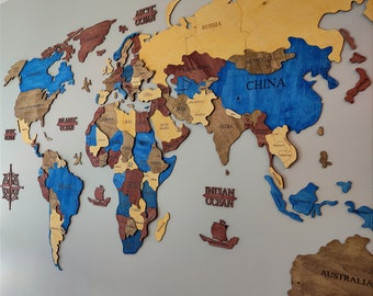 3D Wooden World Map, Wall Art Decor, Housewarming Gift