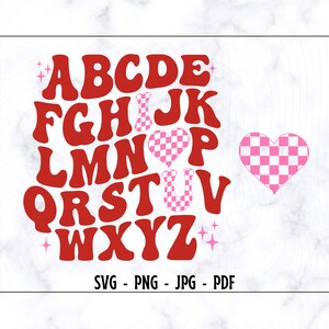 Retro Valentine Alphabet SVG-PNG, I love You SVG, Valentine Svg, Valentines Day Svg, Valentine Alphabet Shirt Svg, Love Svg, Heart Design