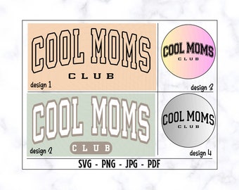 Cool Moms Club SVG, Cool Moms Club PNG, Cool Moms Shirt Svg, Moms Shirt Png, Trendy Moms Svg, Wavy Text Svg, Silhouette, Digital Cut File