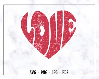 Retro Love Heart SVG, Retro Love Heart PNG, Love Svg, Love Png, Valentine's Day Svg, Valentine's Day Png, Distressed Design,