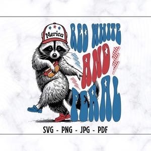 Rot, weiß und wild SVG-PNG, 4. Juli SVG, lustiges Waschbär-Shirt geschnitten, USA-Shirt geschnitten, Hotdog Waschbär-Svg, Brennen