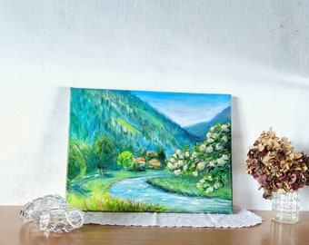 Mountain river, oil painting, landscape painting