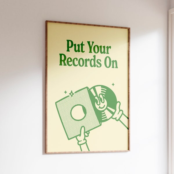 Retro Music Print, Put Your Records On, Music Wall Art, Trendy Wall Art, Music Prints, Vinyl Poster, Retro Record Print, Printable Wall Art