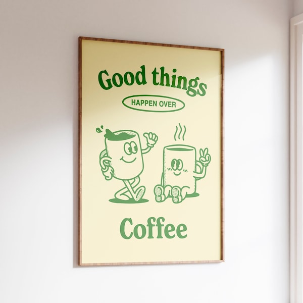 Kitchen Coffee Print, Aesthetic Retro Kitchen Decor, Modern Wall Art, Retro Wall Art, Coffee Poster, Green Kitchen Print, Printable Wall Art
