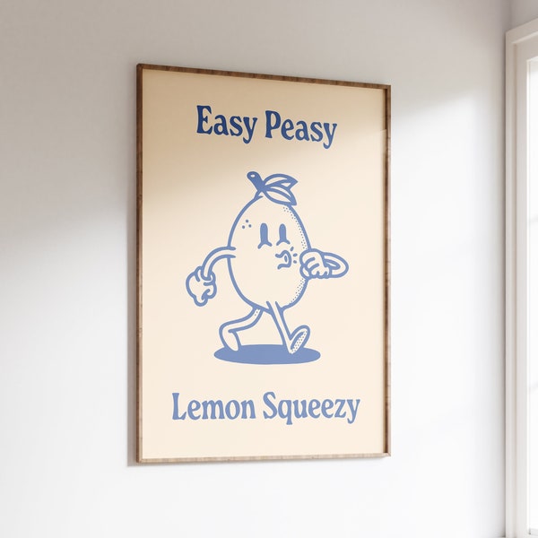 Easy Peasy Lemon Squeezy, Retro Wall Art, Retro Character Illustration, Cute Poster, Trendy Wall Print, Vintage Decor, Retro Quote Wall Art