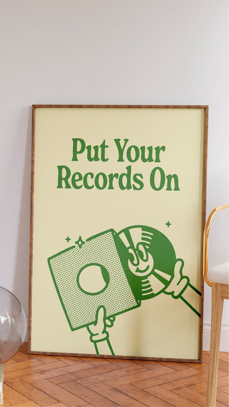 Put Your Records on Print, Retro Music Wall Art, Vinyl Poster, Trendy