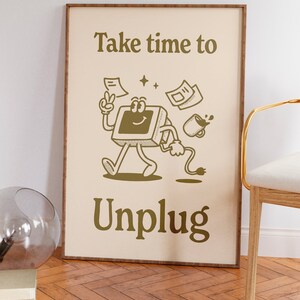 Funny Work Life Balance Wall Art, Retro Unplug Poster for Office ...