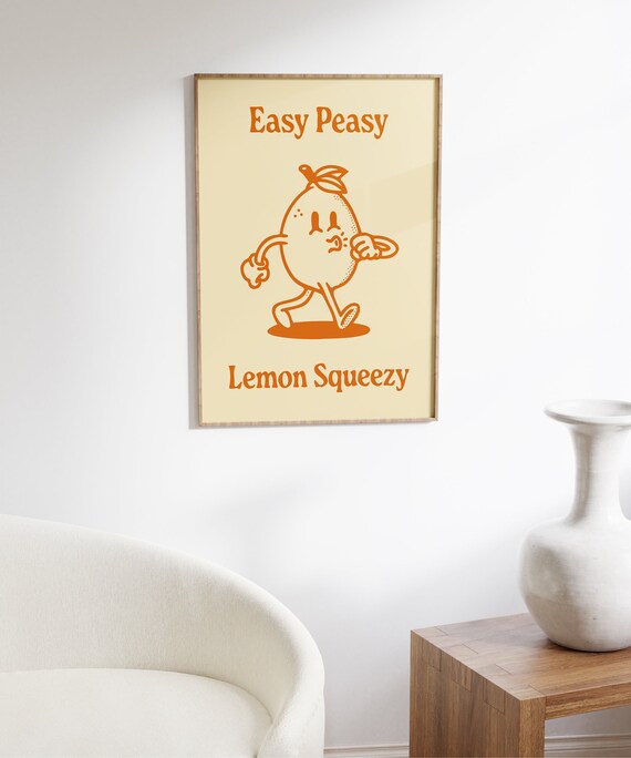 Easy Peasy Retro Character Wall Art Retro Lemon Wall Print Etsy