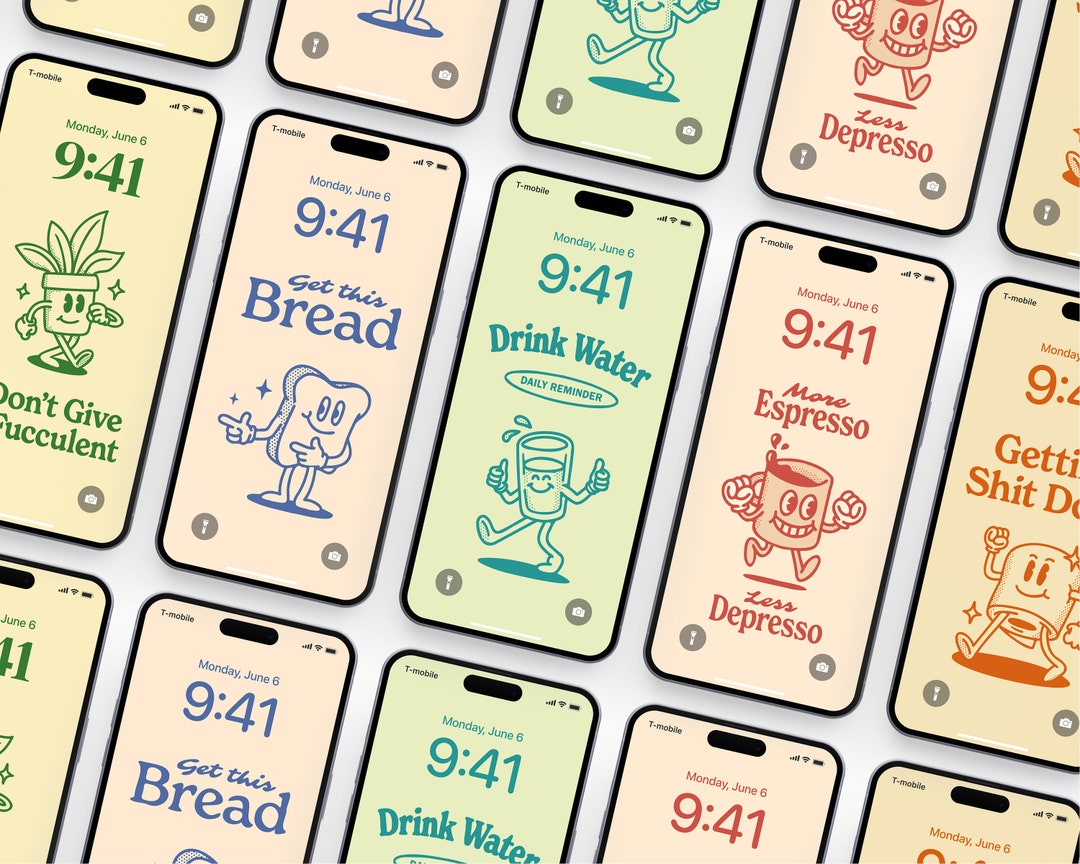 Set of 5 Retro Ios Wallpapers, Funny Lock Screen Art for Iphone ...