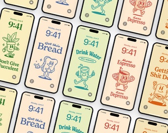 Retro Groovy iPhone Wallpaper Set, Motivational Lock Screen Art (Digital Download)