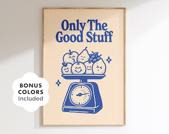 Retro Fruit Kitchen Print: Funny Food Poster, Colorful Cafe Decor (Digital Download)