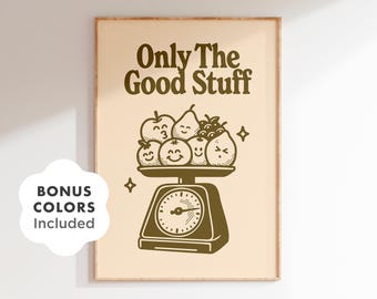 Retro Fruit Kitchen Print: Funny Food Illustration, Trendy Wall Art (Digital Download)