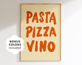 Retro Italian Kitchen Print: Pasta, Pizza, Wine - Groovy Food Art (Digital Download)