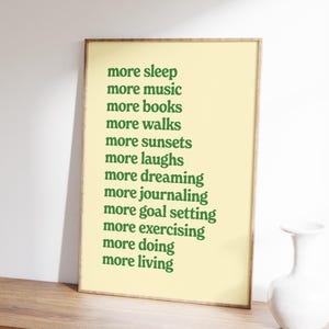 More Sleep More Music More Books More Living Print, Affirmation Poster, Retro Typography Poster, Motivational Poster, Digital Download image 3
