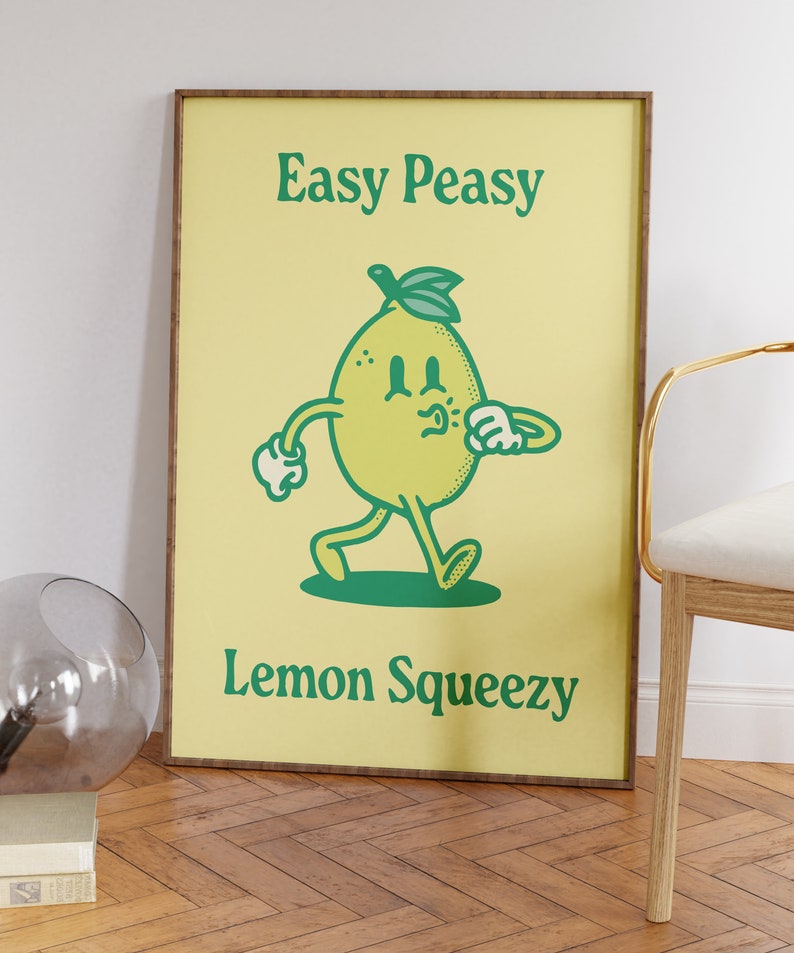 Lemon Retro Wall Art Poster, Downloadable Print, Retro Wall Decor, Large Printable Art, Printable Wall Art, Retro Quote Wall Print, 70s Art image 2