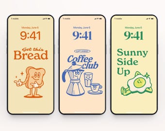 Retro Coffee Phone Wallpaper Set: Funny Breakfast Quotes (Digital Download)