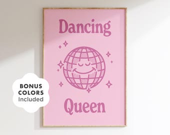 Dancing Queen Disco Ball Print: Groovy 70s Retro Party Decor (Digital Download)