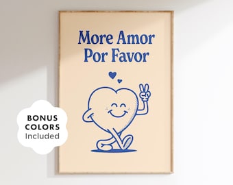 Retro Liebe Herz Wand Kunst Druckbar, Spanisch Zitat Digitaldruck für Selbstliebe, Positive Groovy Dekor für Schlafzimmer oder Galeriewand