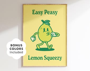 Retro Lemon Squeezy Kitchen Print, Funny Food Pun Poster (Digital Download)