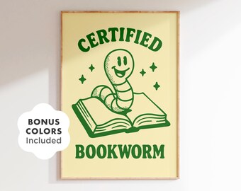 Retro Bookworm Print: Funny Reading Nook, Library Wall Art (Digital Download)