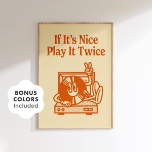Warme Retro Vinyl Wand Kunst druckbare, spielen es zweimal Schallplatte Poster für Musikzimmer oder Wohnraum, digitaler Download für Vintage-inspirierte Dekoration