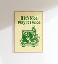 Retro Vinyl Wall Art Printable, Green Turntable Poster with Play It Twice Quote, Digital Download for Dorm Room, Bedroom or Music Studio