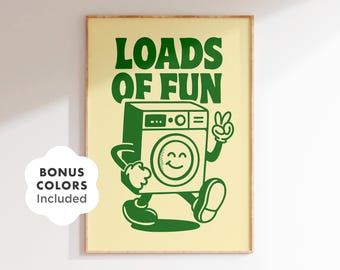 Funny Laundry Room Art Print: Retro Washer, Green Utility Wall Decor (Digital Download)