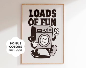Funny Laundry Room Art: Retro Washing Machine Printable Poster (Digital Download)