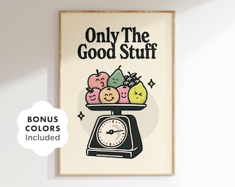Retro Kitchen Fruit Poster: Funny Food Art, Colorful Cartoon Design (Digital Download)