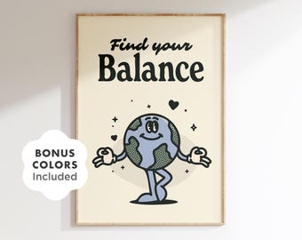 Retro Earth Yoga Print: Groovy Mental Wellness Poster (Digital Download)
