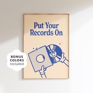 Retro Vinyl Record Wall Art, Put Your Records On Poster, Vintage Music Print for Record Collector Gift or Retro Living Room Decor