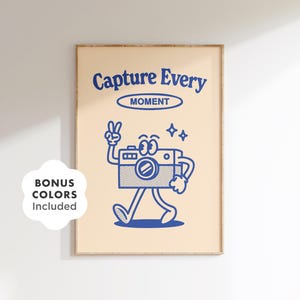 Capture Every Moment Print, Retro Camera Wall Art for Photographers, Groovy Printable Decor for Studio, Office, Dorm or Gallery Wall