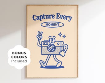 Retro Camera Print, Capture Every Moment, Photography Wall Art, Photographer Gift, Creative Studio Decor, Vintage Camera Poster