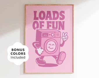 Funny Laundry Room Print: Retro Pink Washing Machine Art (Digital Download)