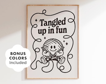 Funny Crochet Yarn Ball Print: Retro Craft Room Decor (Digital Download)