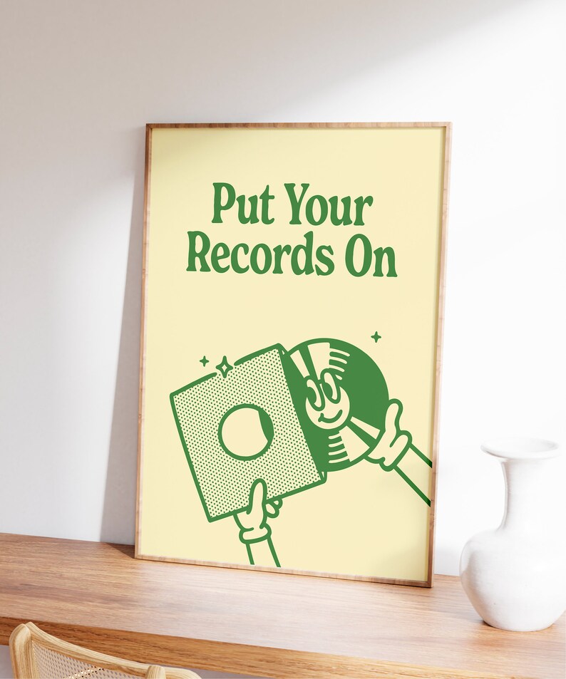 Put Your Records on Print, Retro Music Wall Art, Vinyl Poster, Trendy