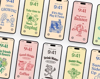 Retro iPhone Wallpaper Set, Aesthetic Phone Backgrounds with Quotes (Digital Download)
