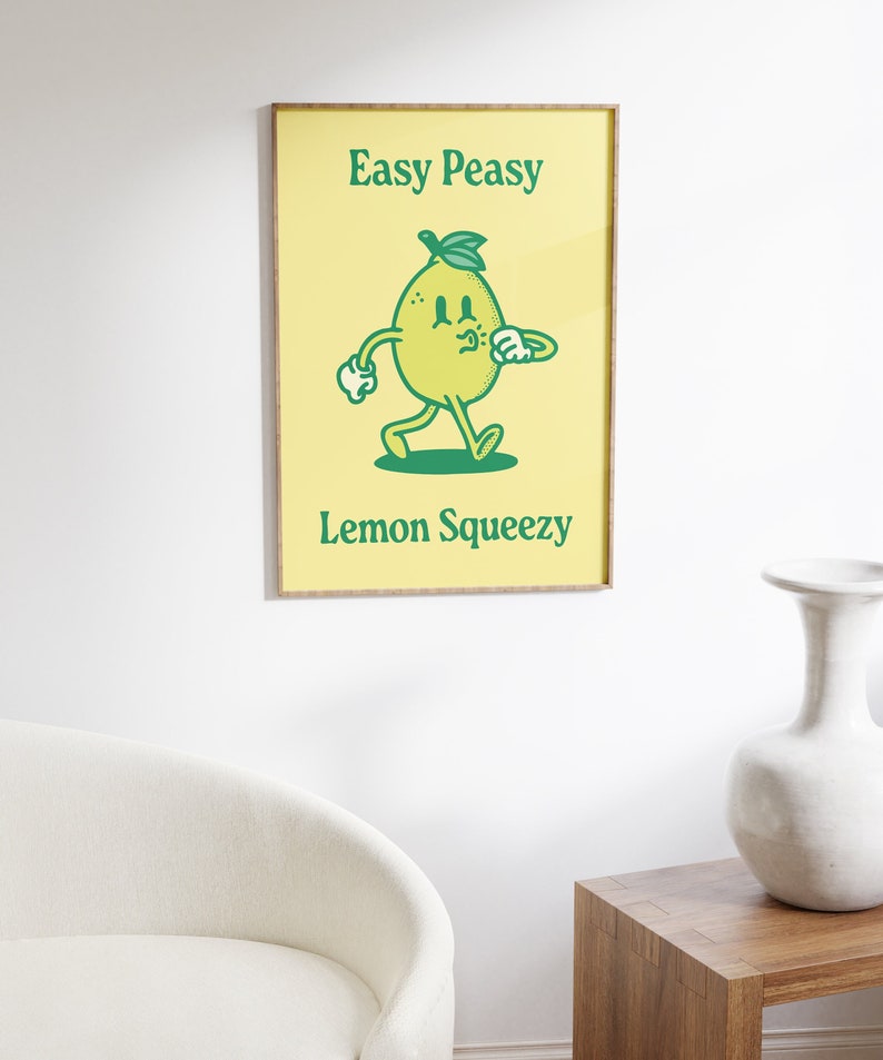 Lemon Retro Wall Art Poster, Downloadable Print, Retro Wall Decor, Large Printable Art, Printable Wall Art, Retro Quote Wall Print, 70s Art image 1