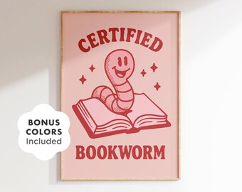 Retro Bookworm Poster: Funny Library Art Print, Reading Wall Decor (Digital Download)