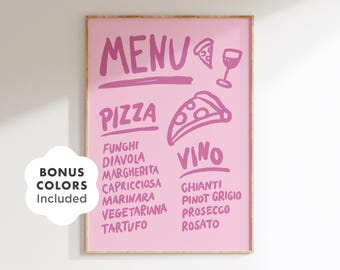 Pink Italienische Menükarte: Retro Kitchen Pizza & Wein Art (Digitaler Download)