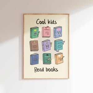 Cool Kids Read Books Poster, Cute Printable Wall Art for Classroom Decor or Reading Nook, Retro Digital Download for Book Lovers Wall Decor