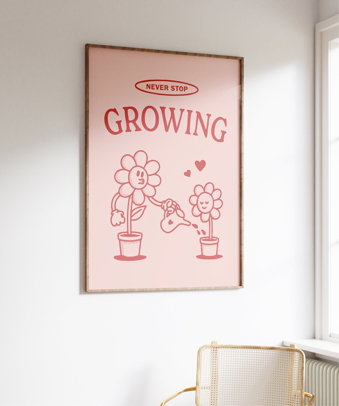 Self Care Wall Decor, Retro Office Wall Print, Cute Pink Wall Art