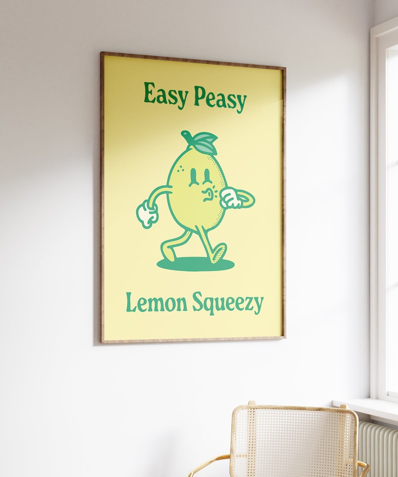 Lemon Retro Wall Art Poster, Downloadable Print, Retro Wall Decor, Large Printable Art, Printable Wall Art, Retro Quote Wall Print, 70s Art image 3