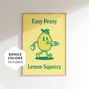 Retro Küche Wand Kunst druckbare, Easy Peasy Lemon Squeezy lustiges Zitat Plakat, digitales Essen Wortspiel Dekor für Zuhause oder das Cafe, Zitronen Kunstwerk