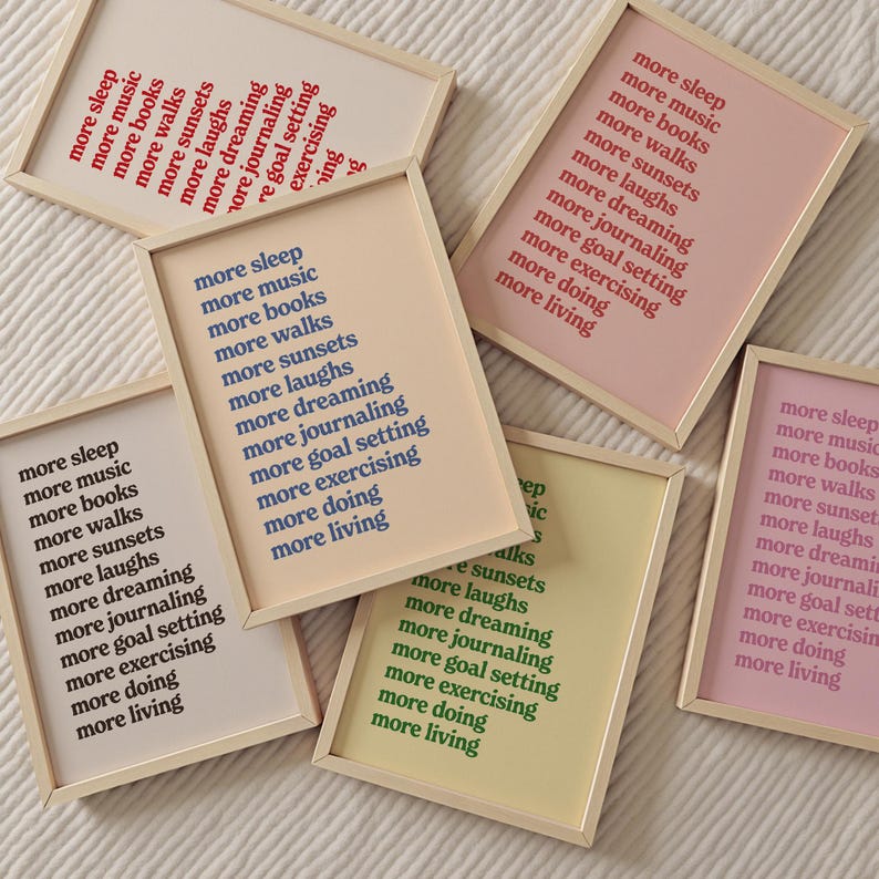 More Sleep More Music More Books More Living Print, Affirmation Poster, Retro Typography Poster, Motivational Poster, Digital Download image 4
