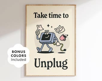 Retro Unplug-poster: grappige technische detox-illustratiekunst (digitale download)